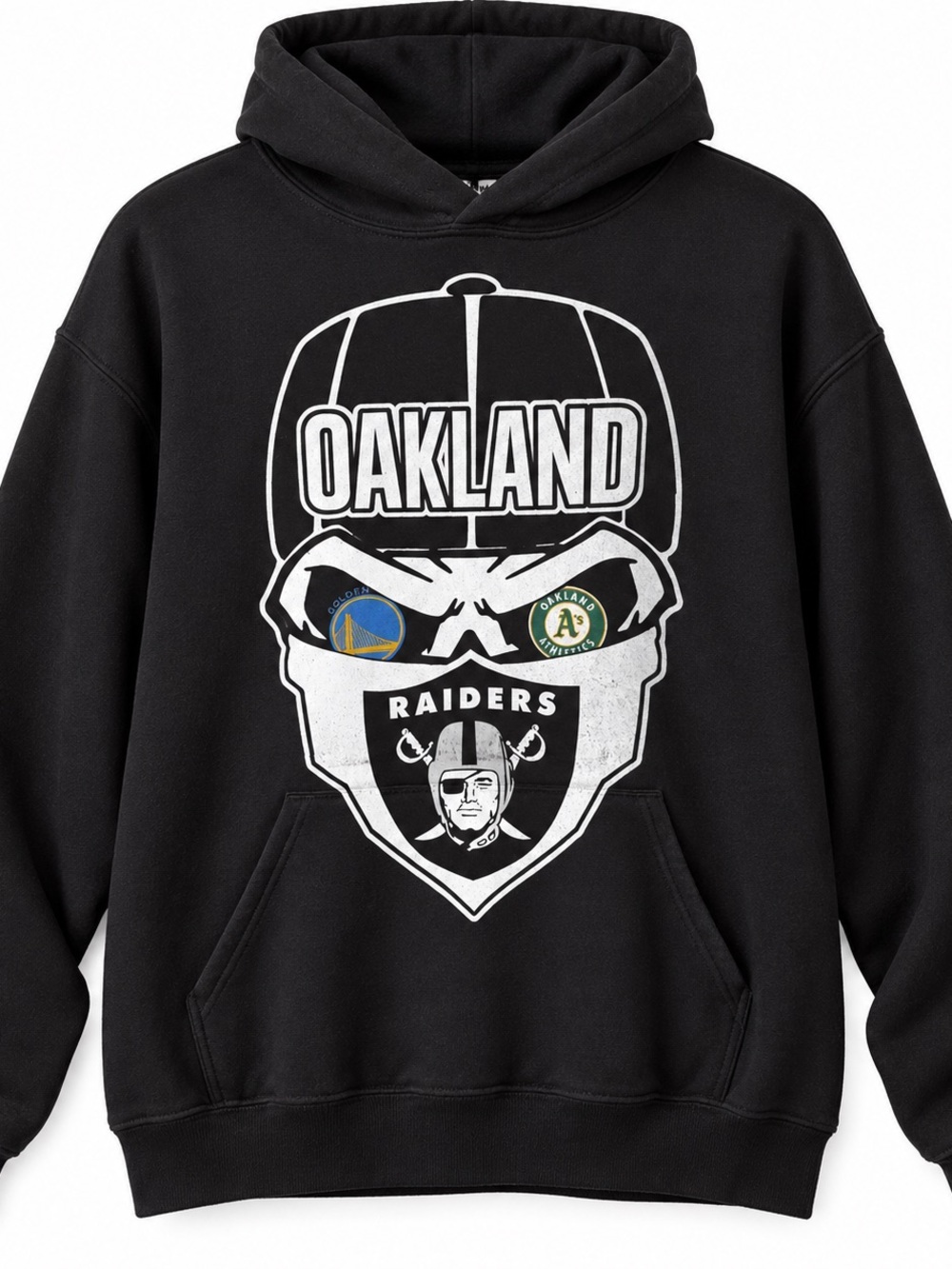 Oakland Raiders Warriors A’s Skull Hoodie Gildan Large Black